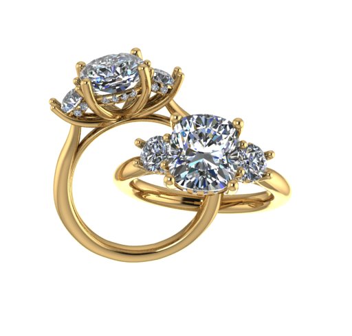 Cushion three stone ring